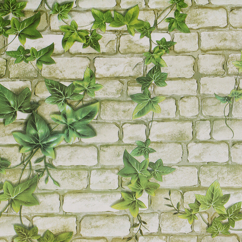 33' x 20.5" Brickwork Wallpaper for Bedroom Ivy Wall Covering in Grey and Green, Self-Adhesive