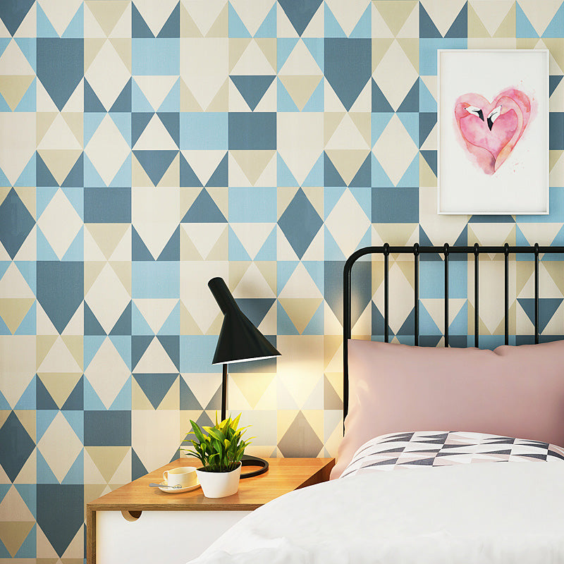 Minimalist Harlequin Wallpaper Roll in Blue and Yellow Home Decorative Wall Covering, 33' by 20.5"