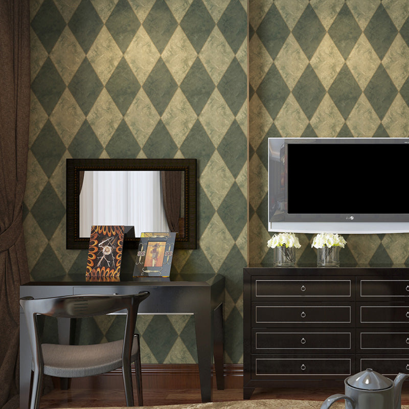 Dark Green Harlequin Wall Covering Stain-Resistant Plaster Wallpaper for Home Decor, Non-Pasted