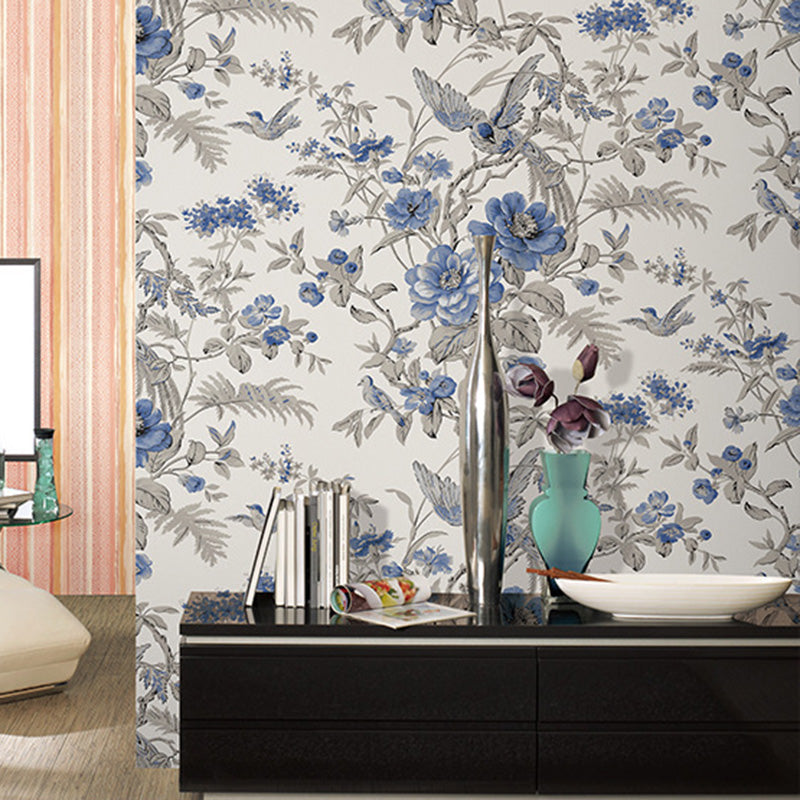 Blossoming Flower and Bird Wallpaper Roll for Accent Wall, Soft Color, 20.5"W x 33'L