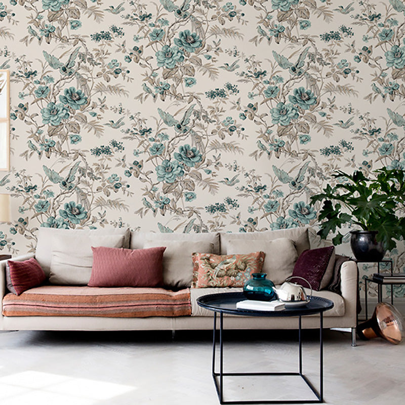 Blossoming Flower and Bird Wallpaper Roll for Accent Wall, Soft Color, 20.5"W x 33'L