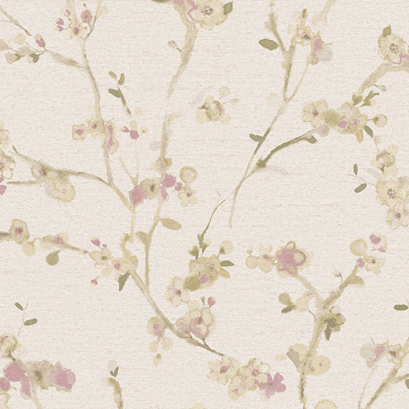 Natural Color Blossoms Wall Decor Moisture-Resistant Wallpaper Roll for Dining Room