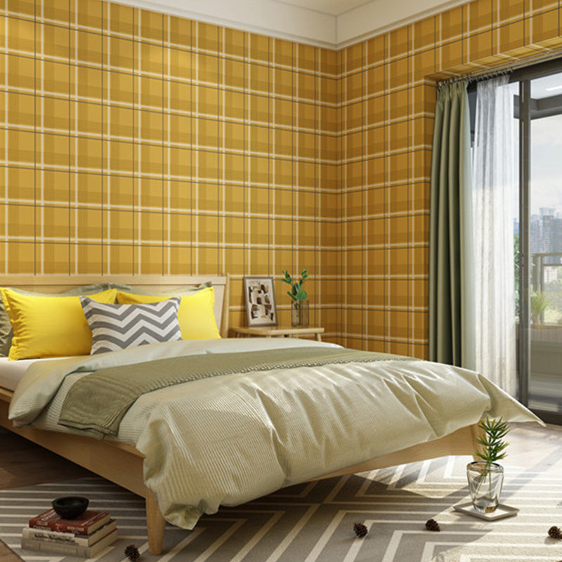 Light Color Chequer Wall Covering Stain-Resistant Wallpaper Roll for Guest Room Decoration