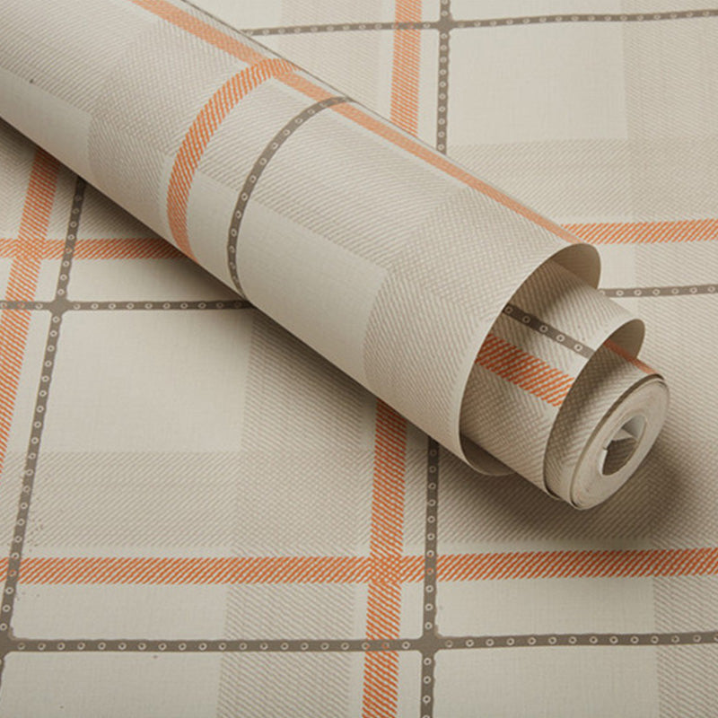 Light Color Chequer Wall Covering Stain-Resistant Wallpaper Roll for Guest Room Decoration