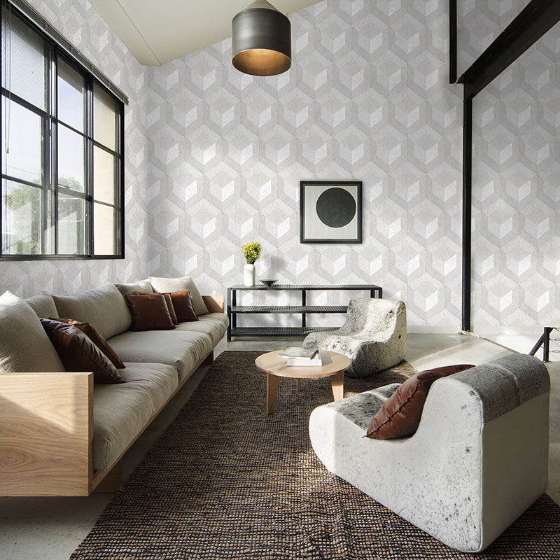Contemporary Wall Decor in Natural Color Cubic Wallpaper Roll, 20.5" by 33', Non-Pasted
