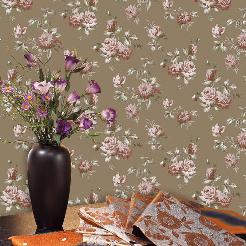 Floral Design Wall Covering in Natural Color Non-Woven Fabric Wallpaper for Living Room, 57.1 sq ft.