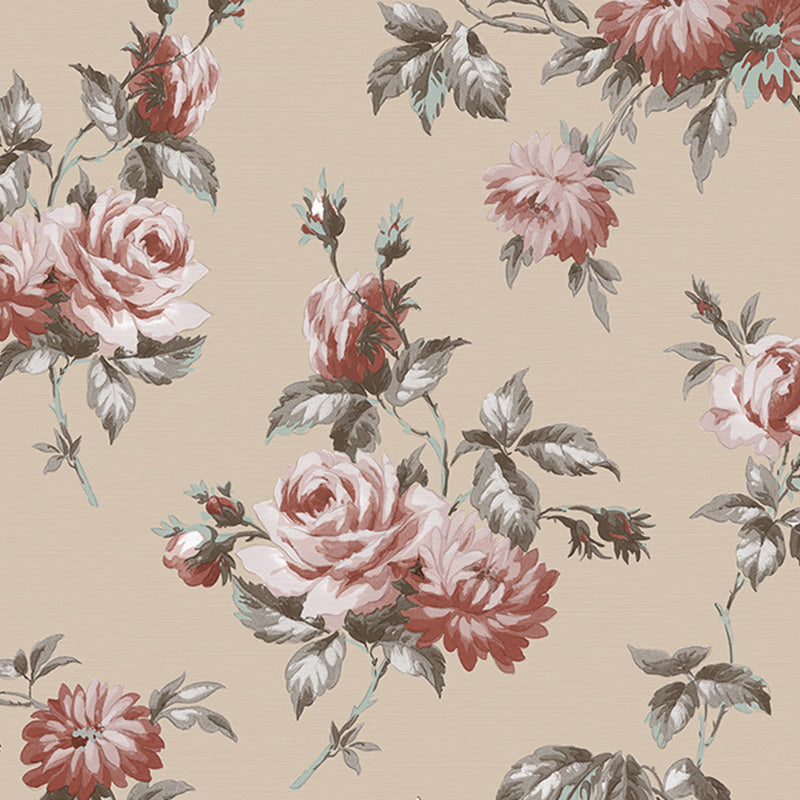 Floral Design Wall Covering in Natural Color Non-Woven Fabric Wallpaper for Living Room, 57.1 sq ft.