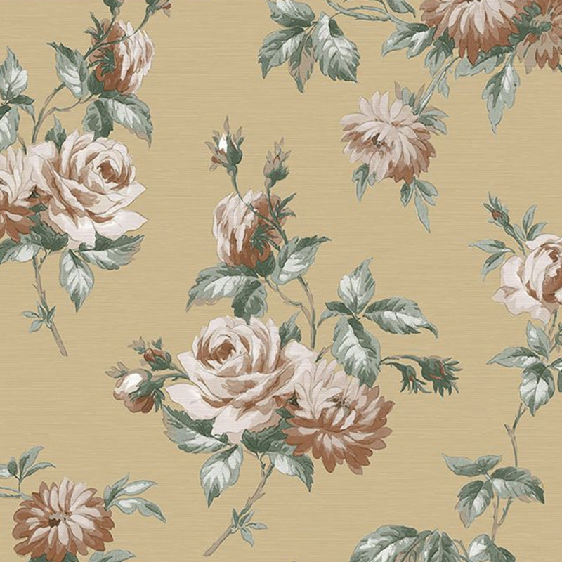 Floral Design Wall Covering in Natural Color Non-Woven Fabric Wallpaper for Living Room, 57.1 sq ft.