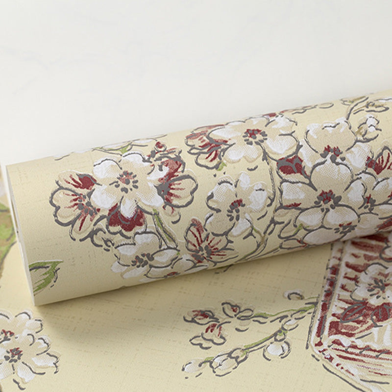 Countryside Flowers Wallpaper Roll in Neutral Color Guest Room Wall Decor, 20.5 in x 33 ft