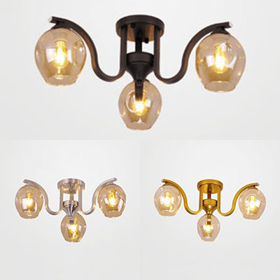 Creative Bud Shade Semi Ceiling Mount Light 3 Lights Glass and Metal Ceiling Lamp for Study Room