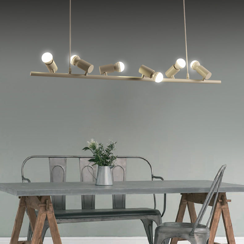 Retro Bare Bulb Metal Island Lamp 6/10 Heads Black Hanging Light for Dining Room in White/Black