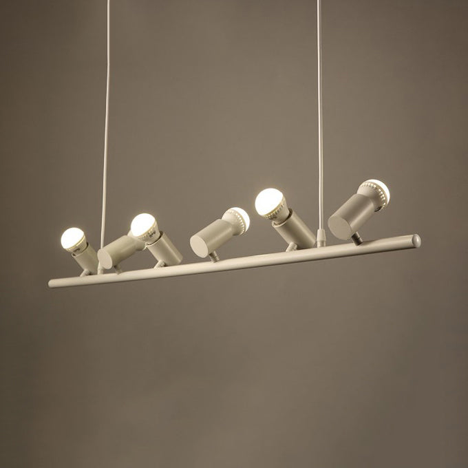 Retro Bare Bulb Metal Island Lamp 6/10 Heads Black Hanging Light for Dining Room in White/Black