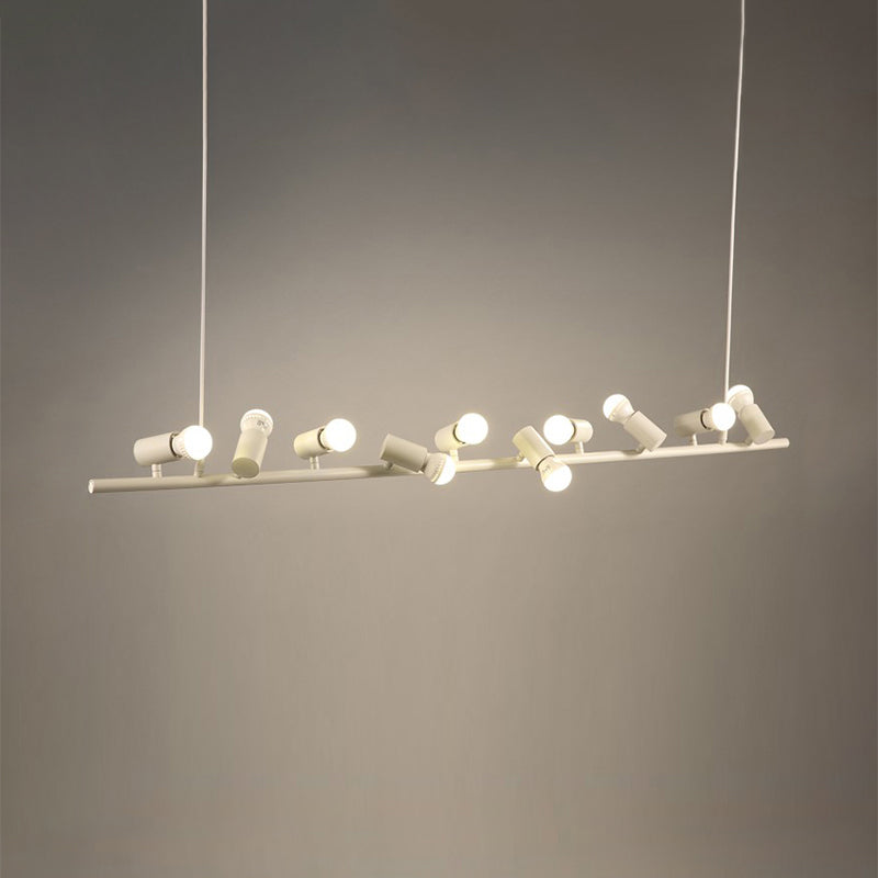 Retro Bare Bulb Metal Island Lamp 6/10 Heads Black Hanging Light for Dining Room in White/Black