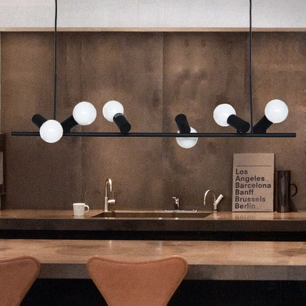 Retro Bare Bulb Metal Island Lamp 6/10 Heads Black Hanging Light for Dining Room in White/Black