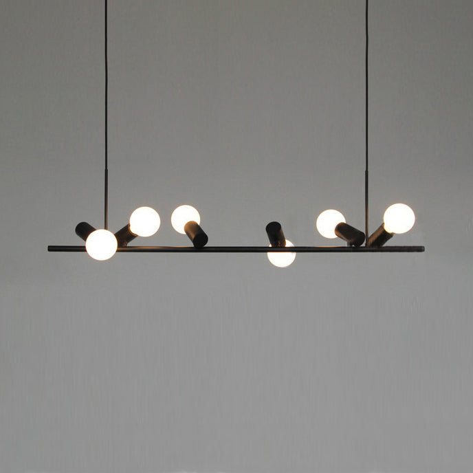 Retro Bare Bulb Metal Island Lamp 6/10 Heads Black Hanging Light for Dining Room in White/Black