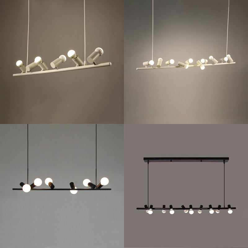 Retro Bare Bulb Metal Island Lamp 6/10 Heads Black Hanging Light for Dining Room in White/Black