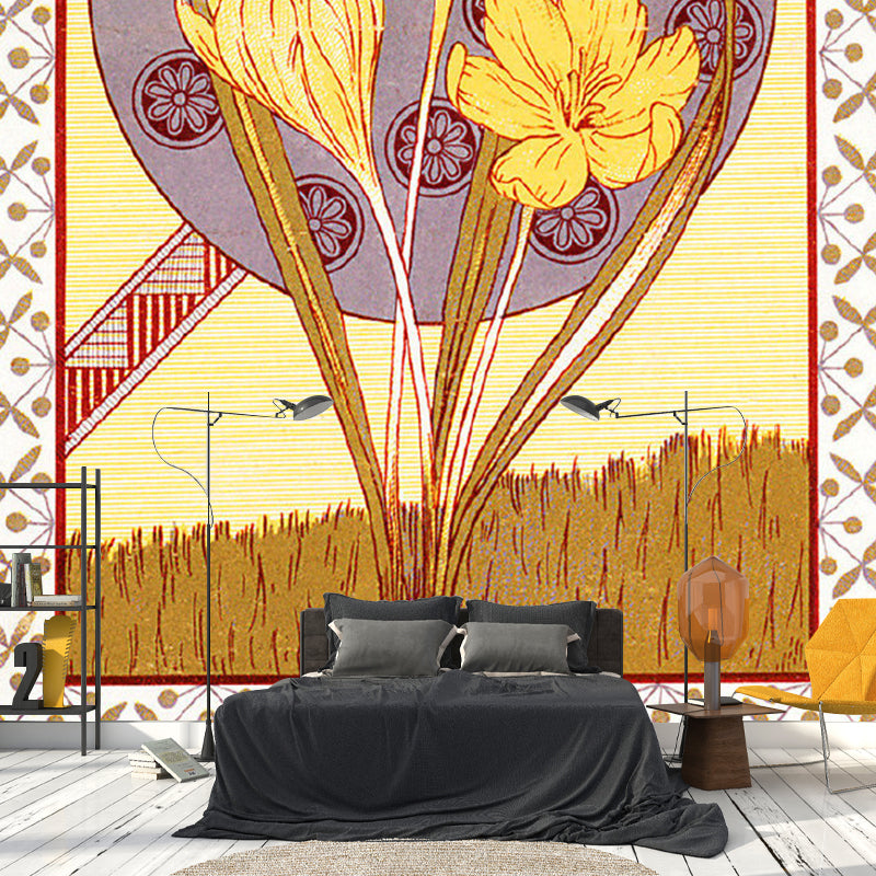 Vintage Blossoms Wall Mural Decal for Home Decoration, Custom-Printed Wall Covering in Purple and Yellow