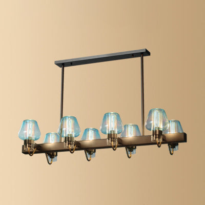 Cone Island Lighting Modernist Clear/Amber/Smoke Glass 6/8 Lights Black/Brass Ceiling Pendant Lamp with Linear Design