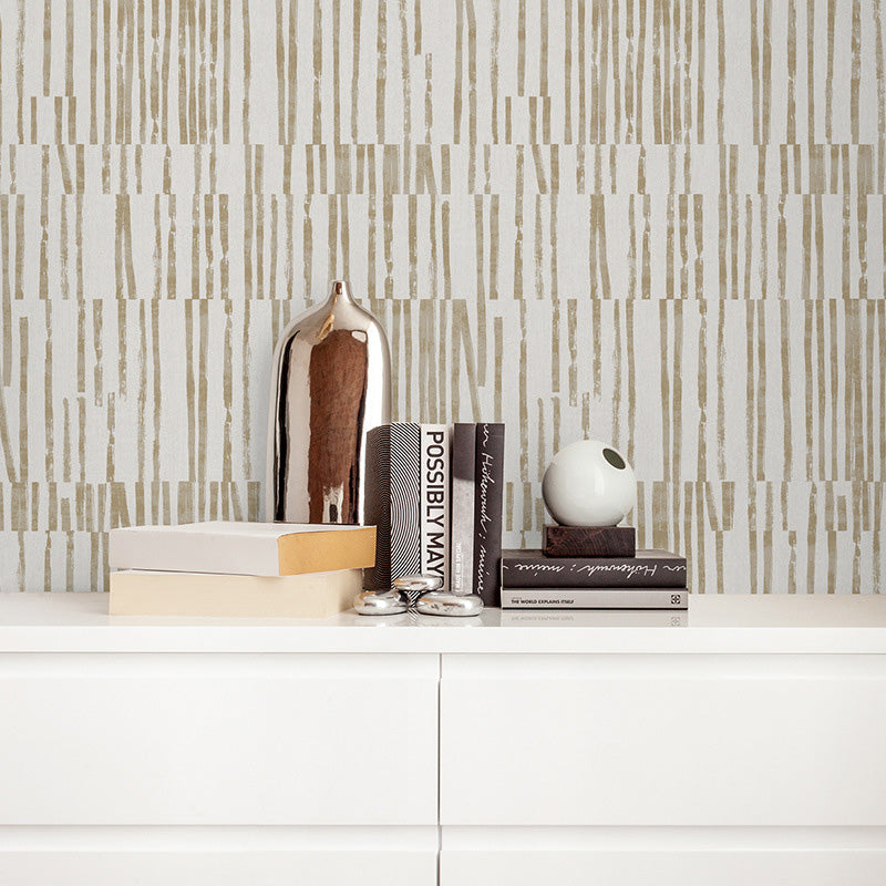 33' x 20.5" Stripes Wallpaper Roll in Natural Color Non-Woven Material Wall Decor for Bedroom, Non-Pasted