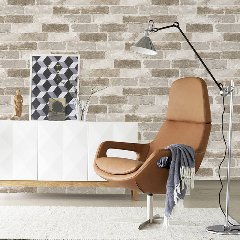 Brickwork Wallpaper Roll Coffee Shop Decorative Wall Covering in Natural Color, 20.5"W x 33'L