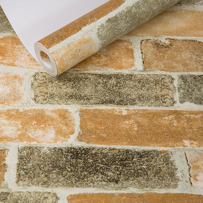 Brickwork Wallpaper Roll Coffee Shop Decorative Wall Covering in Natural Color, 20.5"W x 33'L