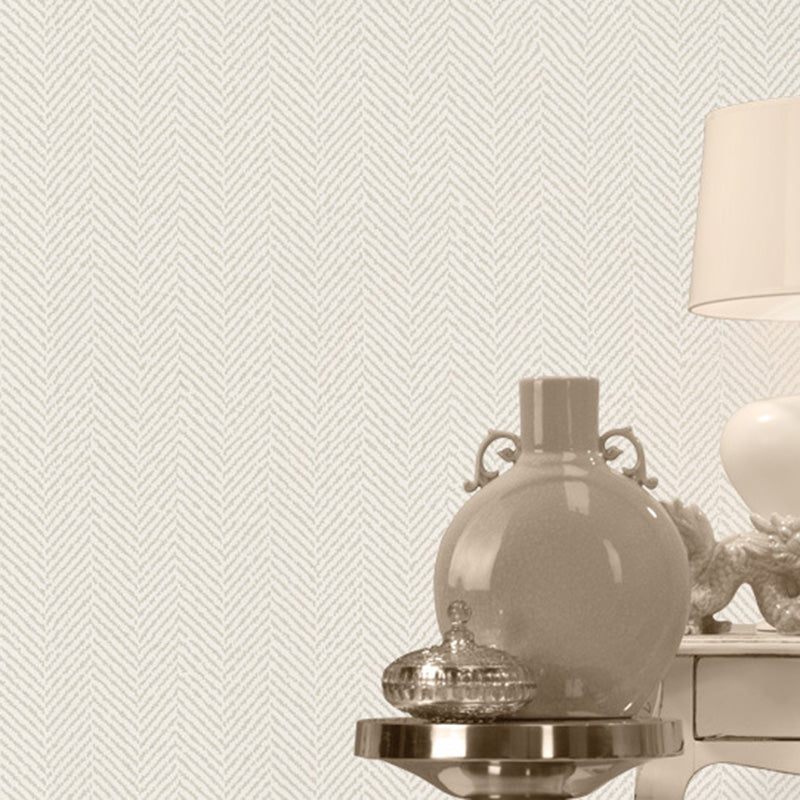 Herringbone Wall Decor in Natural Color Non-Woven Fabric Wallpaper Roll for Bedroom, 33'L x 20.5"W