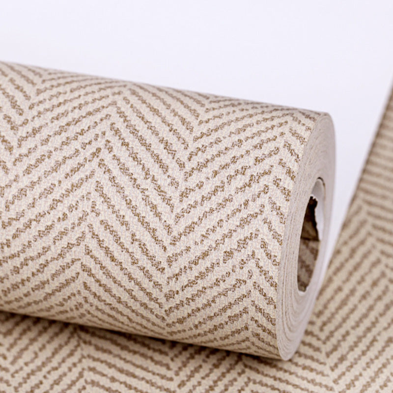 Herringbone Wall Decor in Natural Color Non-Woven Fabric Wallpaper Roll for Bedroom, 33'L x 20.5"W