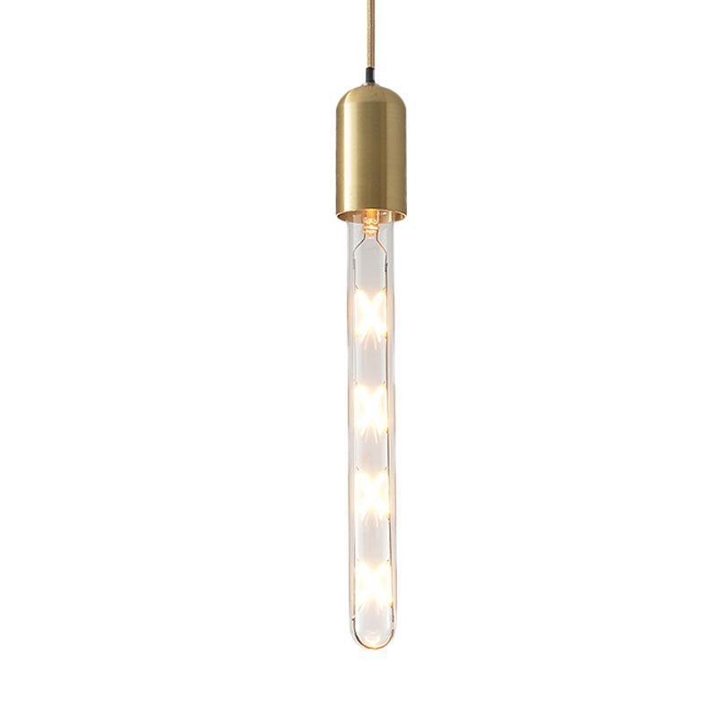Gold Slim Dropserve Pendant Postmodern 1 Bulb Lampada in vetro trasparente sul tavolo da pranzo