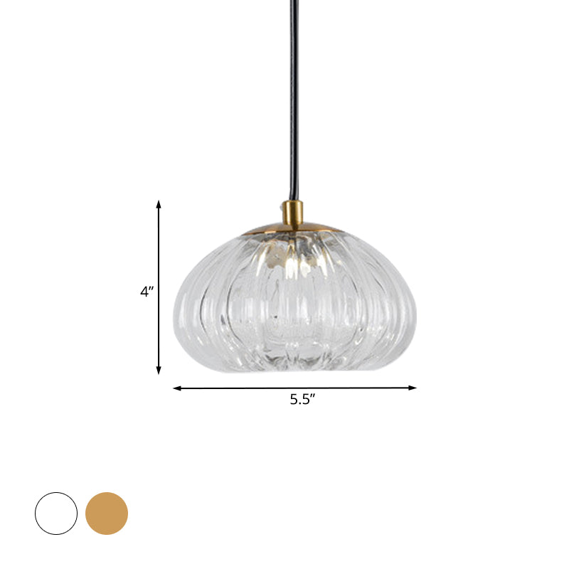 Post-Modern Dome Pendant Lighting Cognac/Clear Ribbed Glass 1 Head Dining Table Suspension Lamp