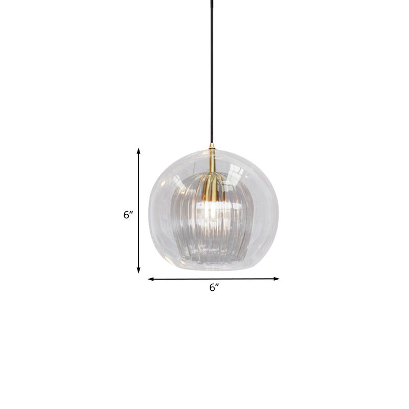Globe Double Shade Luz colgante de vidrio transparente simple 1 Bulbo de comedor de comedor en oro, 6 "/8" de ancho
