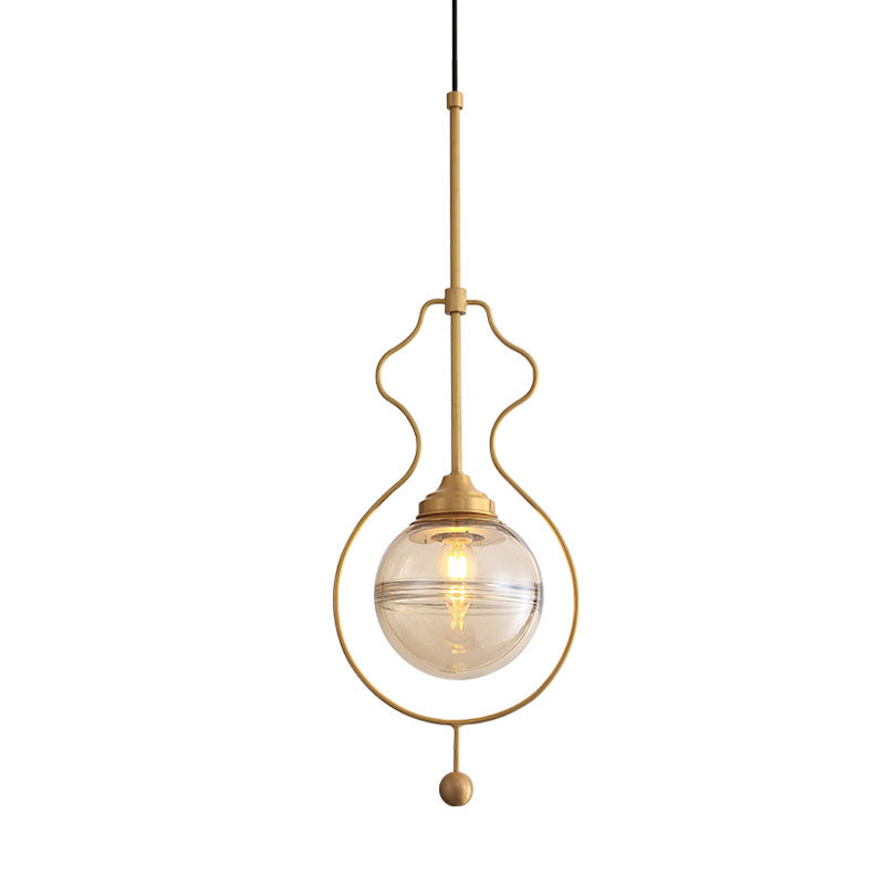 Lampada a soffitto a sfera a sfera di vetro trasparente Postmoderno a pendente sospeso a 1 luce con telaio di terra in oro