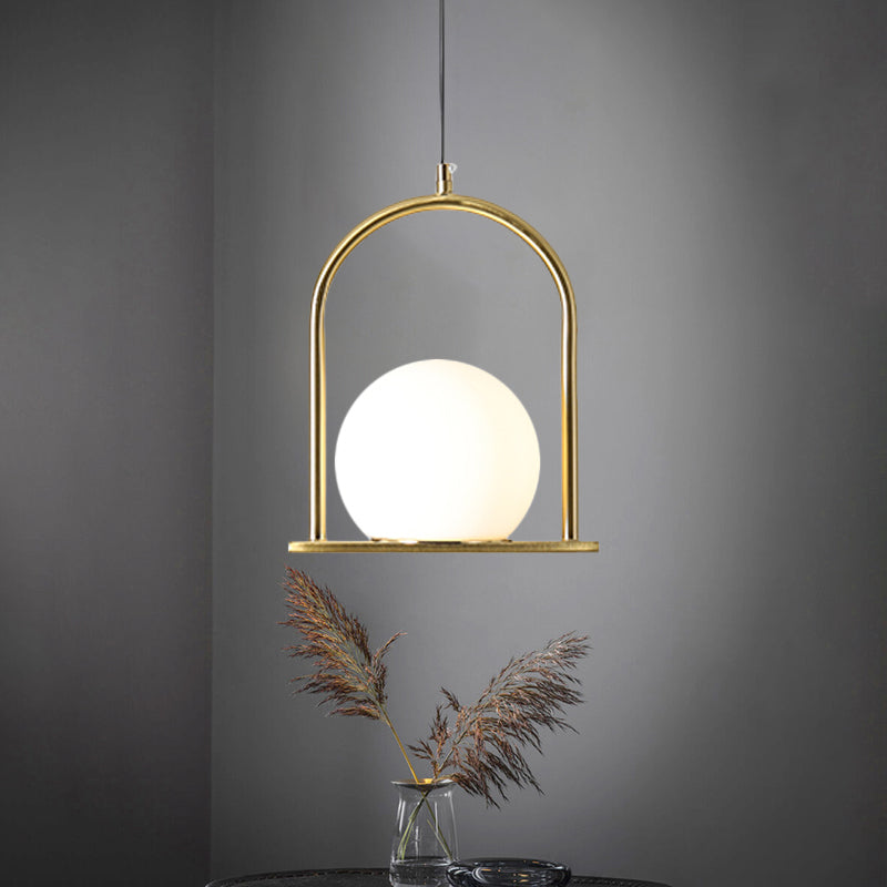 Sospensione arco nero/oro sospensione ciondolo Nordico 1 lampadina Opal Ballo vetro appeso al soffitto