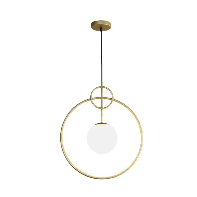 Ball Pendant Light Fixture Postmodern Milk Glass 1-Light Dining Room Ceiling Lamp with Circles in Gold