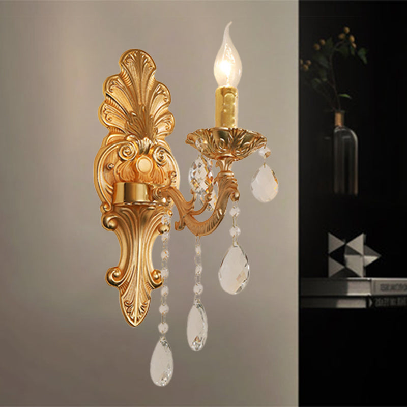 1-Light Candelabra Wall Lighting Idea Mid Century Gold Finish Metallic Wall Mount Lamp Fixture