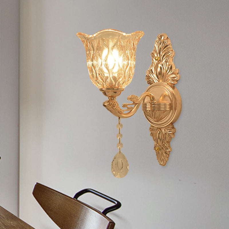Clear Textured Glass Gold Sconce Bell Shaped 1/2-Light Traditional Wall Mounted Lamp