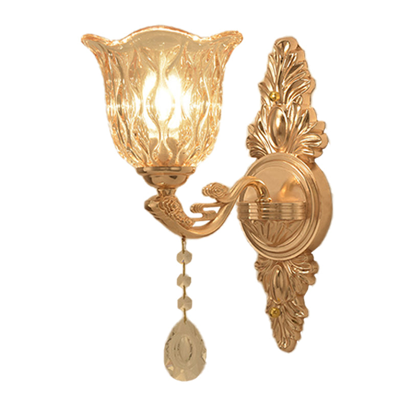 Clear Textured Glass Gold Sconce Bell Shaped 1/2-Light Traditional Wall Mounted Lamp