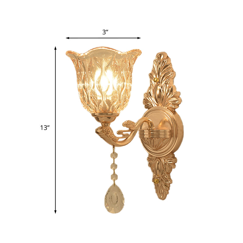 Clear Textured Glass Gold Sconce Bell Shaped 1/2-Light Traditional Wall Mounted Lamp