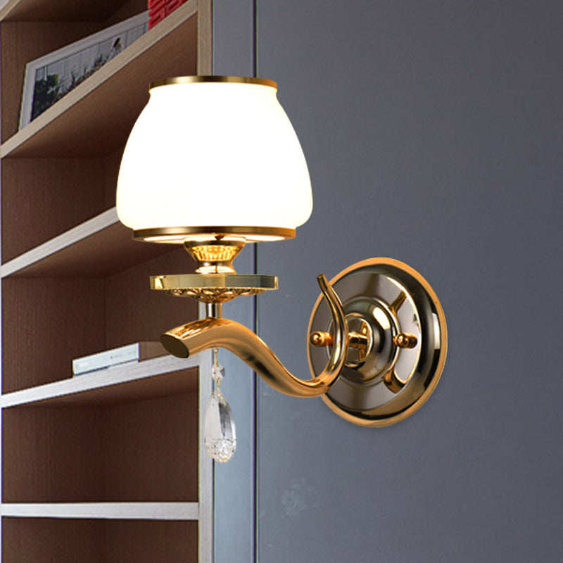 Lampada a parete conica 1/2-bulbina Light Aibrizzazione postmoderna White Glass Wall Sconce Lighting con caduta di cristallo