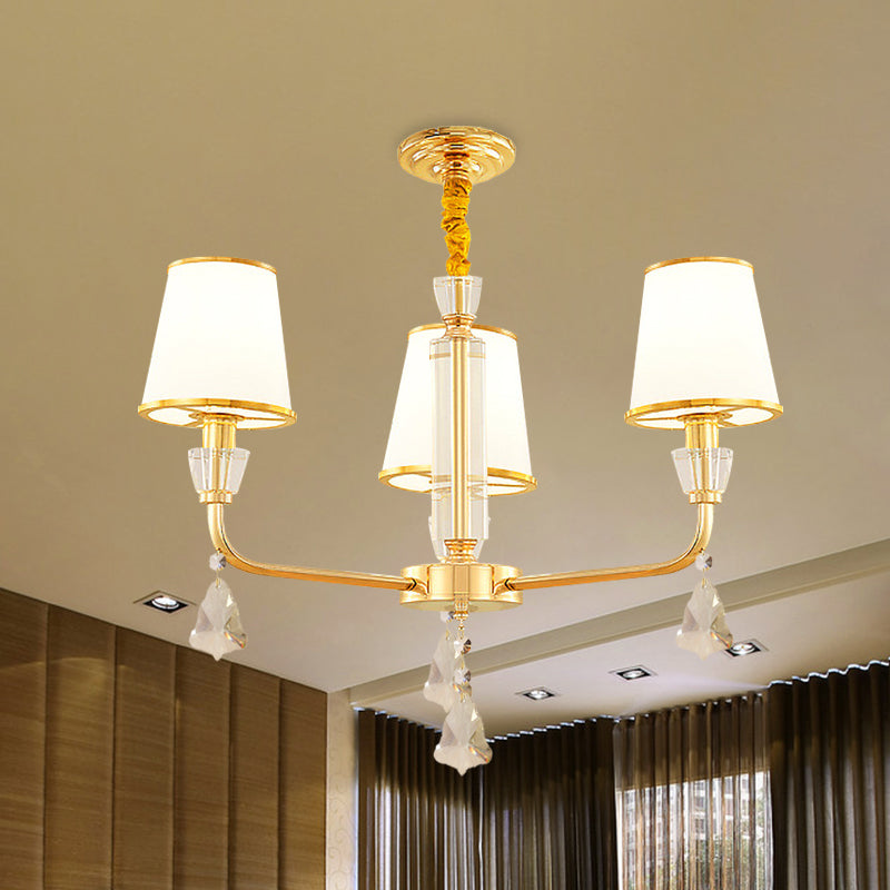 3-head kroonluchter verlichtingsarmatuur postmoderne slaapkamer hangende lamp met kegel opaal glazen schaduw in goud