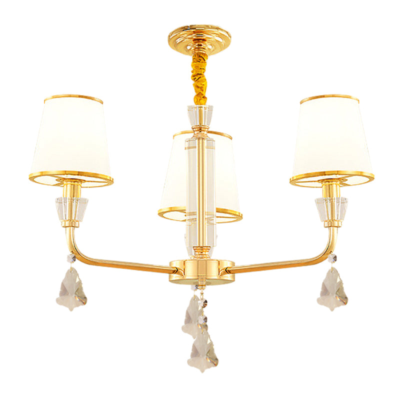 3-head kroonluchter verlichtingsarmatuur postmoderne slaapkamer hangende lamp met kegel opaal glazen schaduw in goud