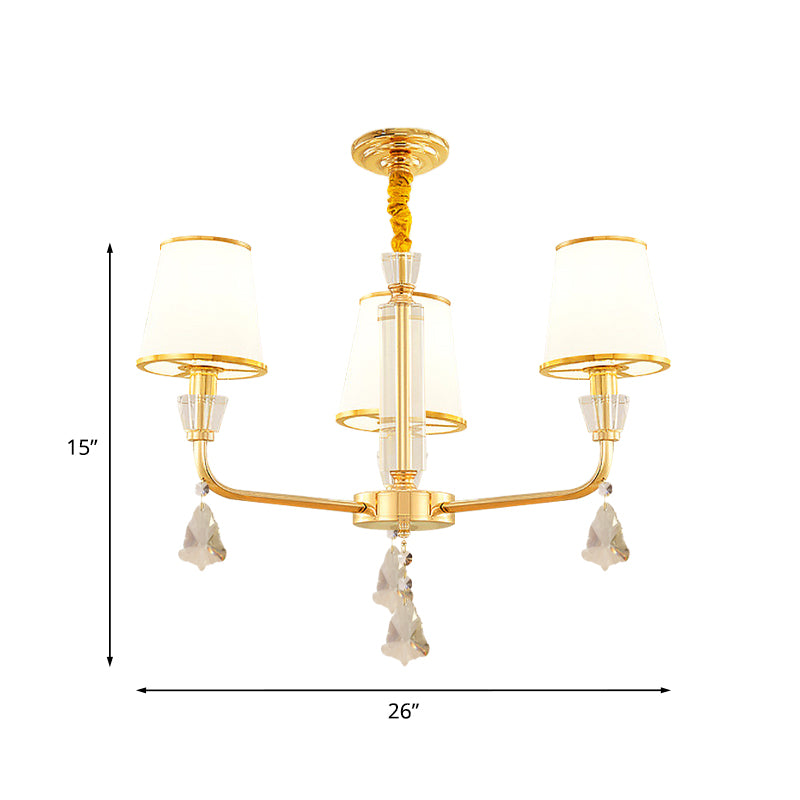 3-head kroonluchter verlichtingsarmatuur postmoderne slaapkamer hangende lamp met kegel opaal glazen schaduw in goud