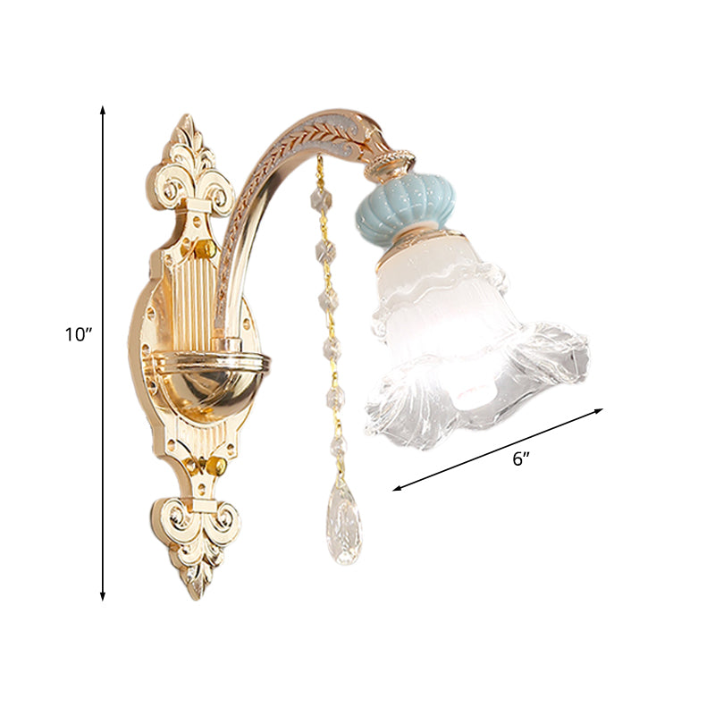 Blue 1/2-Light Sconce Lighting Traditional Opal Frosted Glass Ruffle Trim Wall Lamp with Ceramic Accent