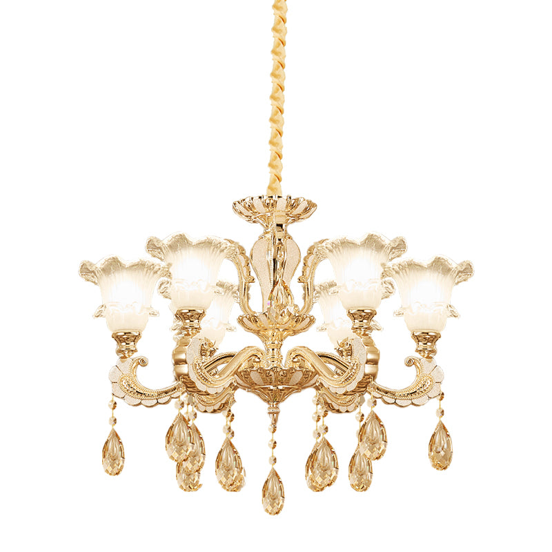 Frosted Glass Gold hanglamp lichte ruches 6 koppen traditionele kroonluchter lamp voor eetkamer