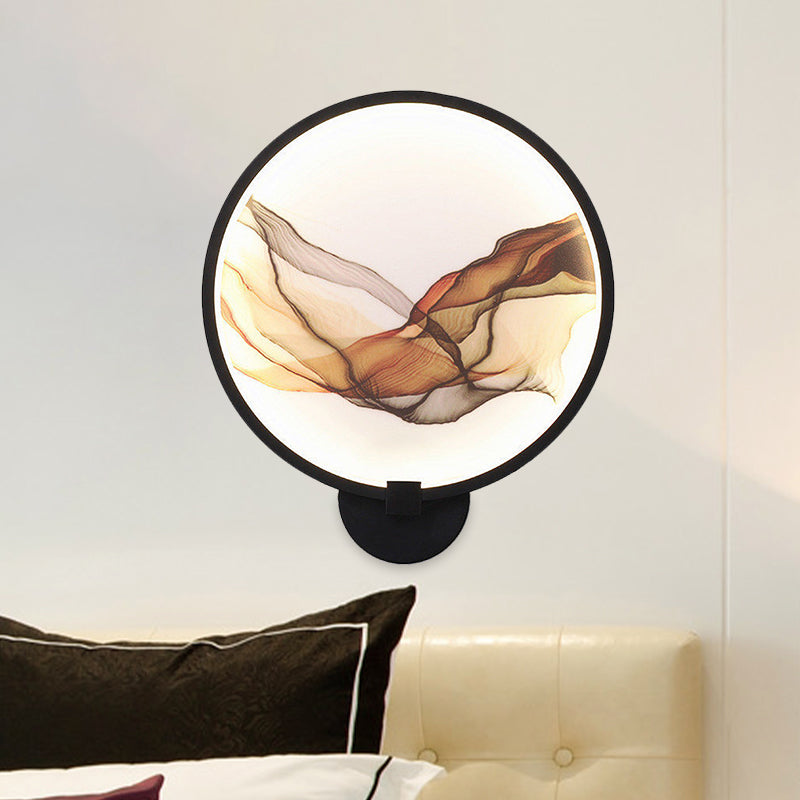 Brown/Purple Line Art Mural Lighting Asian Style Metallic LED Wall Sconce Light for Bedroom