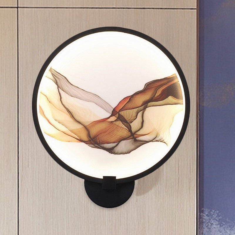 Brown/Purple Line Art Mural Lighting Asian Style Metallic LED Wall Sconce Light for Bedroom
