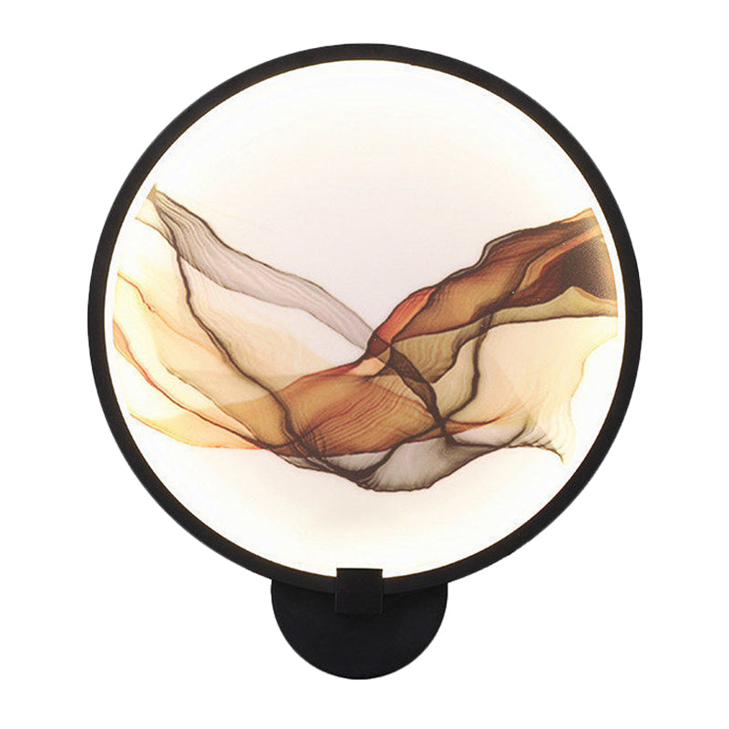 Brown/Purple Line Art Mural Lighting Asian Style Metallic LED Wall Sconce Light for Bedroom