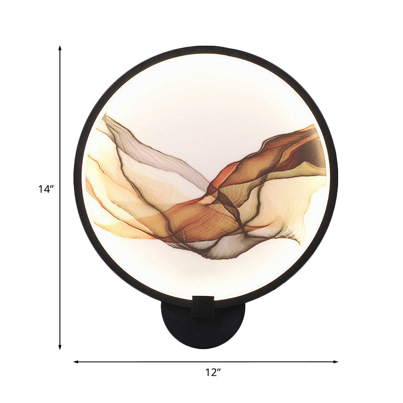 Brown/Purple Line Art Mural Lighting Asian Style Metallic LED Wall Sconce Light for Bedroom