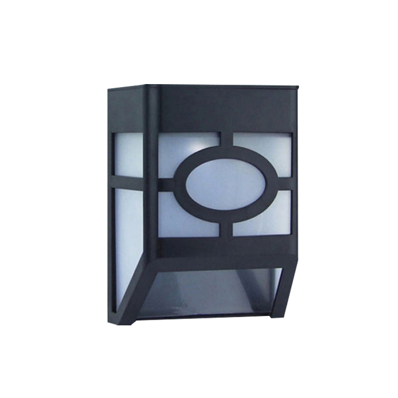 Outdoor RGB LED Wall Sconce Simple Black Solar Powered Wall Mount Lamp with Box Plastic Shade
