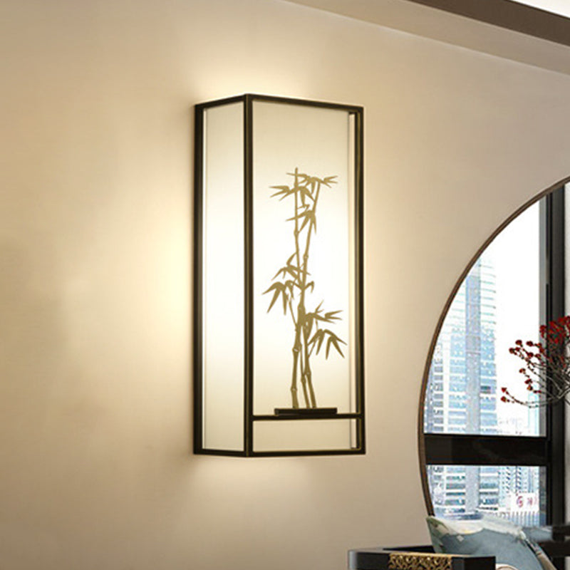Bamboo Patterned Box Flush Mount Asia Metallic 2-Light Tearoom Wall Mount Mural Light in Black and Gold