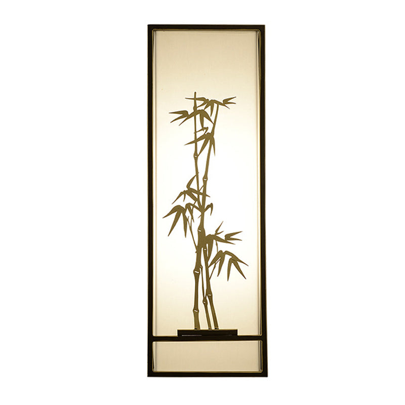 Bamboo Patterned Box Flush Mount Asia Metallic 2-Light Tearoom Wall Mount Mural Light in Black and Gold